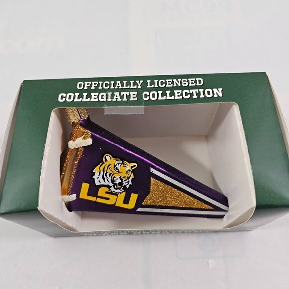 Louisiana State Pennant Mouth-Blown Hand Painted Glass Ornament LSU Tigers - Picture 12 of 16